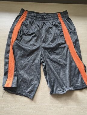 Puma Gray Athletic Shorts with Orange Side Stripes - Kids